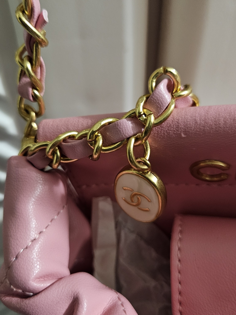 Pink Quilted Drawstring Shoulder Bag - Picture 3 of 5